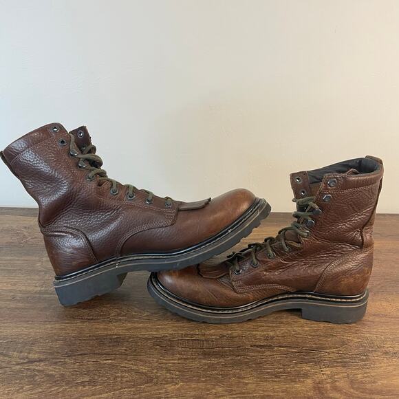 Justin Original Workboots WK920 Men’s 10.5D Brown Leather Lace Up Work Boots - Picture 7 of 14